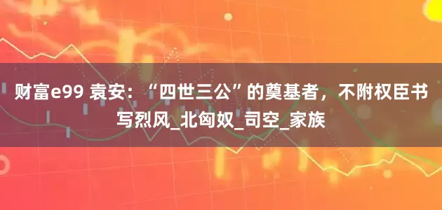 财富e99 袁安：“四世三公”的奠基者，不附权臣书写烈风_北匈奴_司空_家族